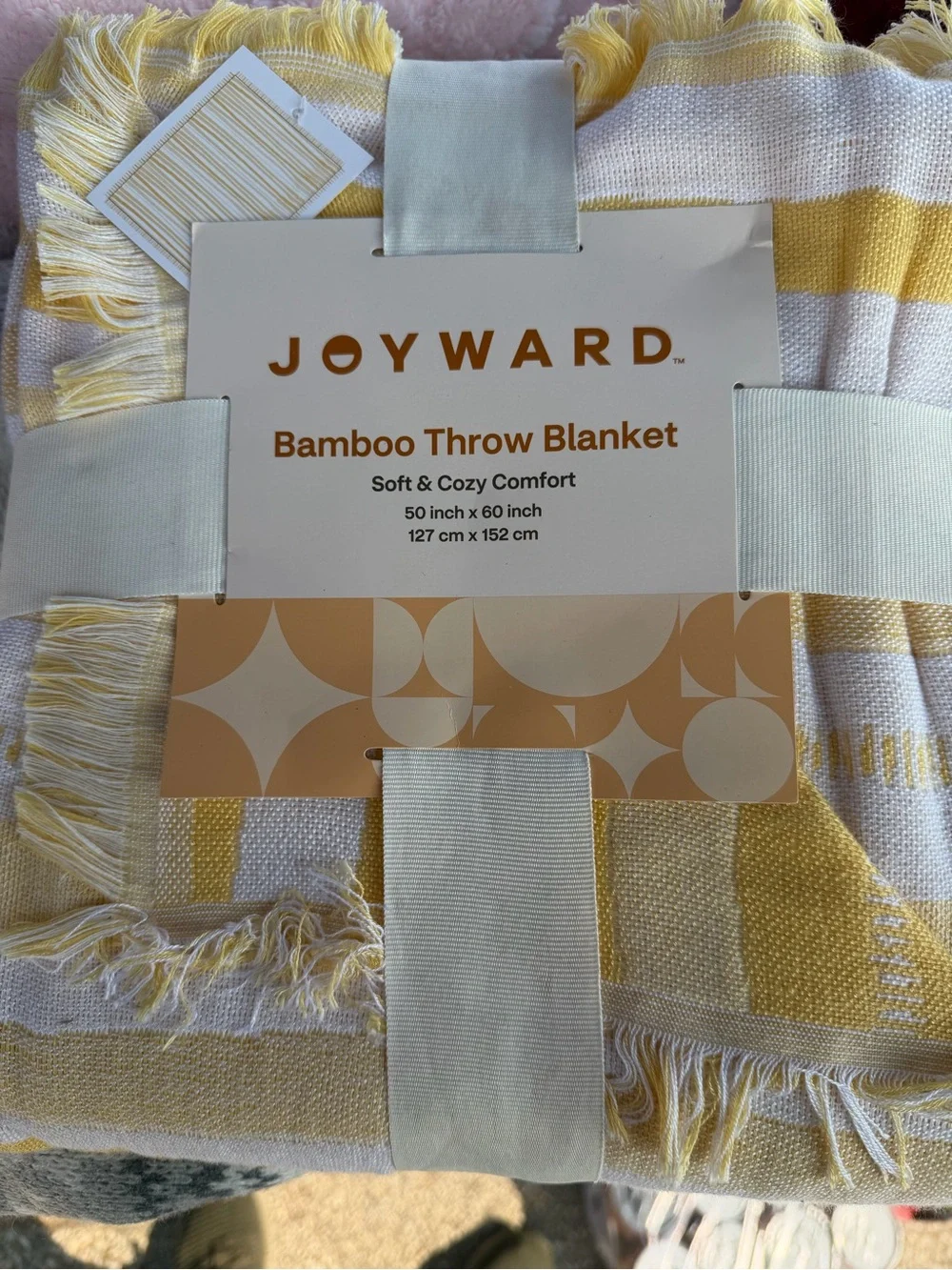 Yellow & White Bamboo Throw Blanket – Soft Fringe Throw